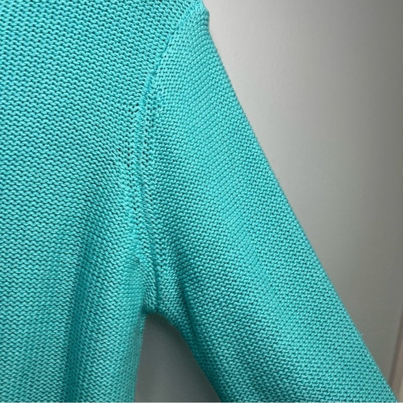 JNY Open Front Buttons Cable Knit Cardigan Teal Sz M Cotton Cottagecore Pocket - Picture 11 of 15